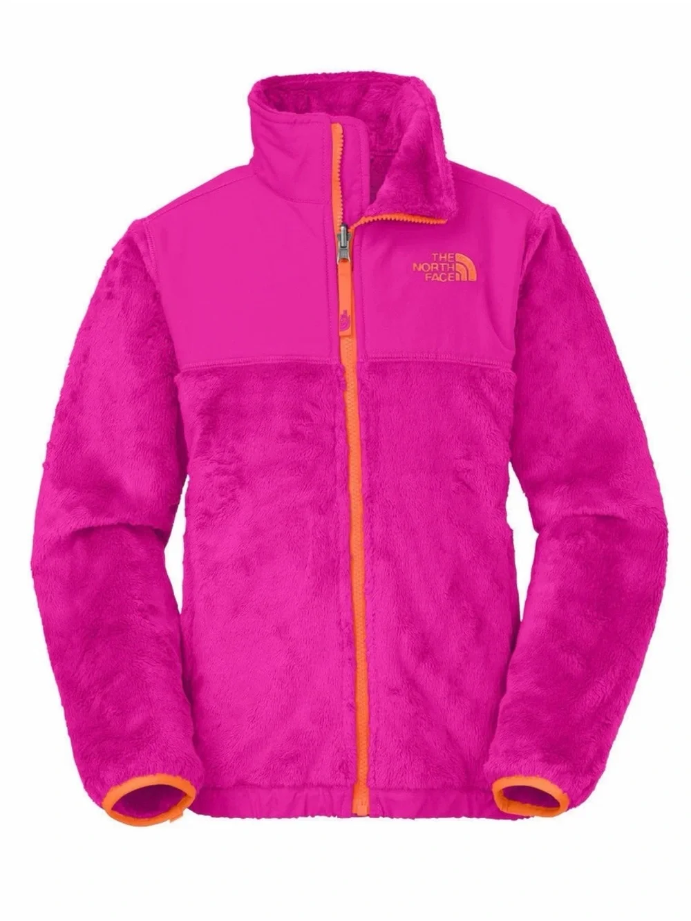 The North Face Plush Fleece Jacket in Hot Pink with Orange Trim